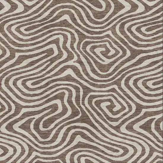 Brown And Beige Abstract Washable Area Rug With UV Protection Photo 2