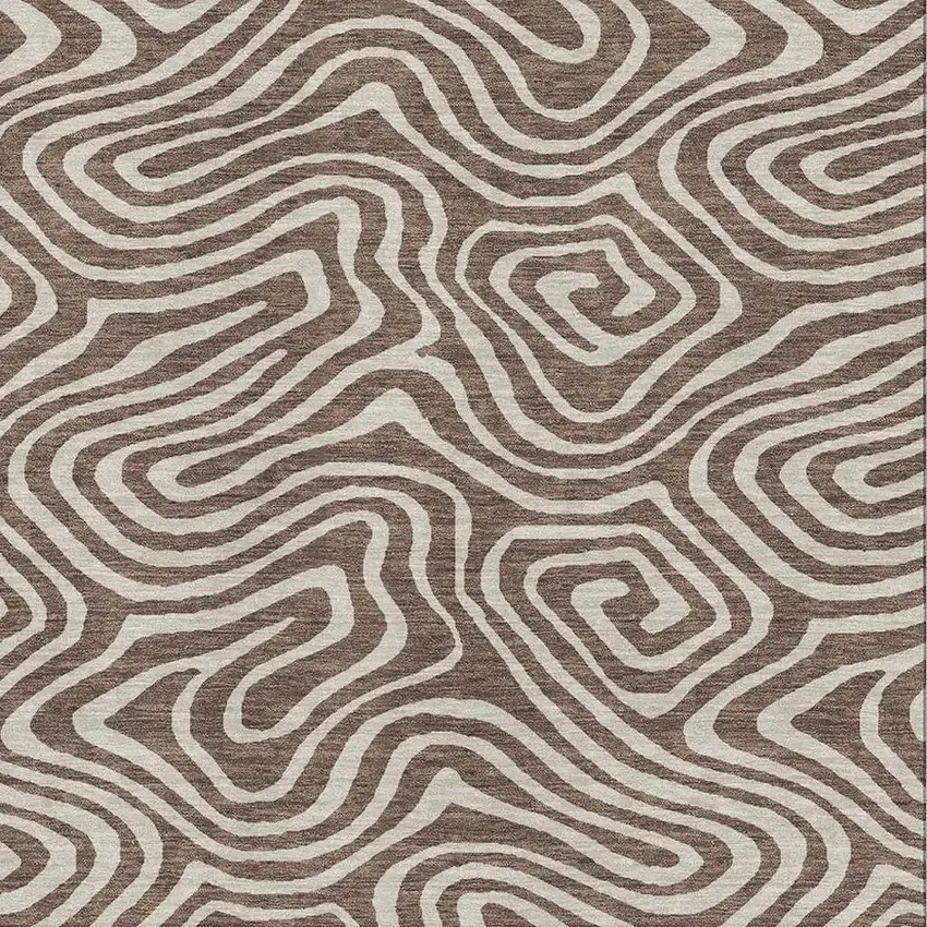 Brown And Beige Abstract Washable Area Rug With UV Protection Photo 2