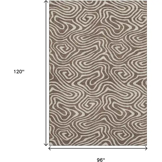 Brown And Beige Abstract Washable Area Rug With UV Protection Photo 7