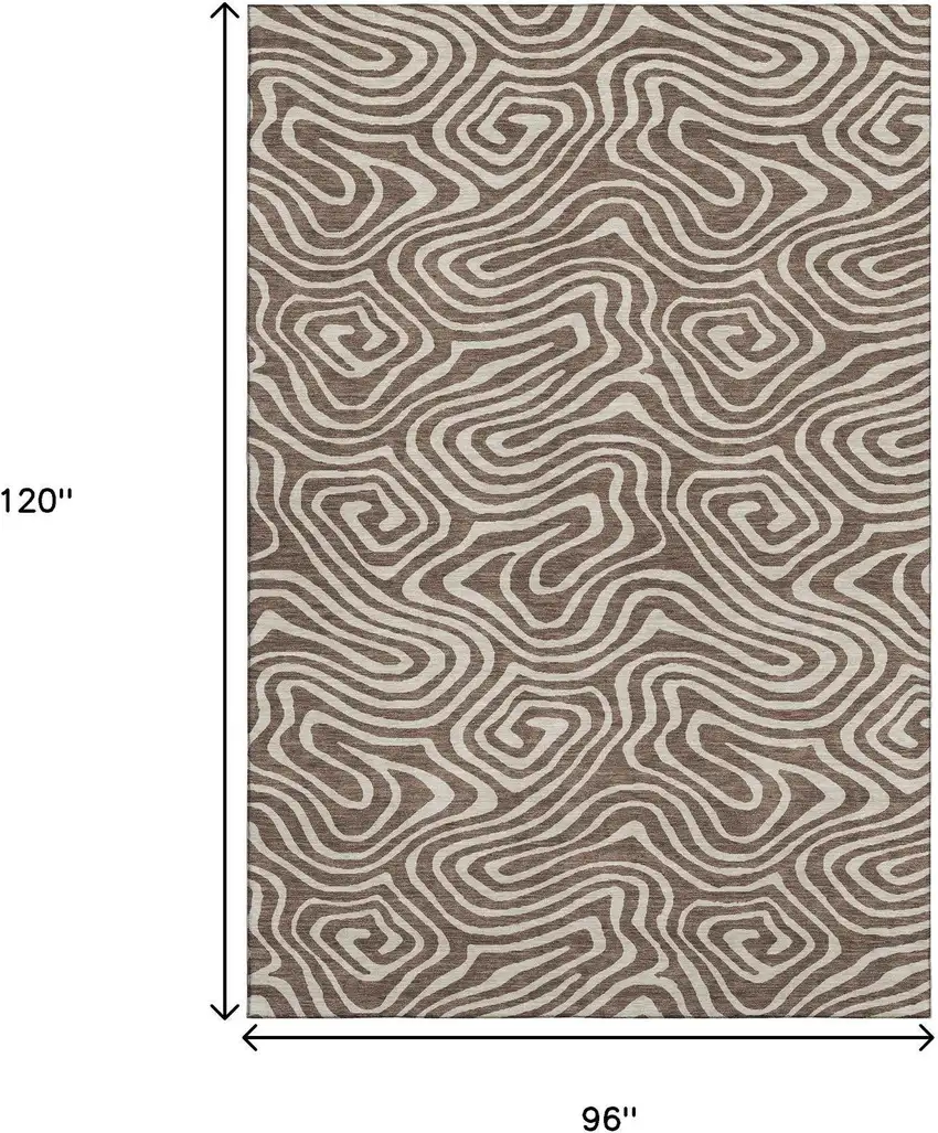 Brown And Beige Abstract Washable Area Rug With UV Protection Photo 7