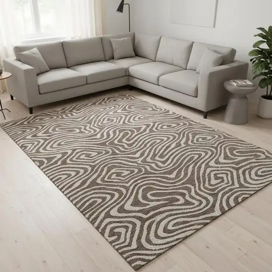 Brown And Beige Abstract Washable Area Rug With UV Protection Photo 2