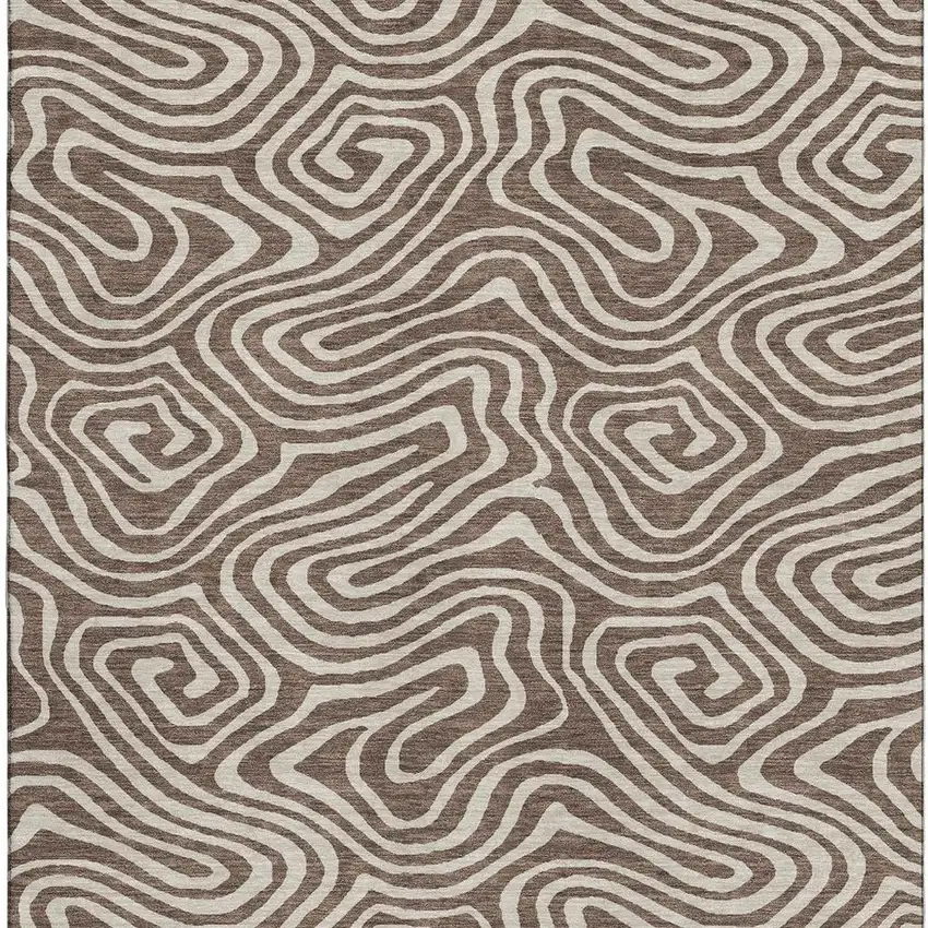 Brown And Beige Abstract Washable Area Rug With UV Protection Photo 3