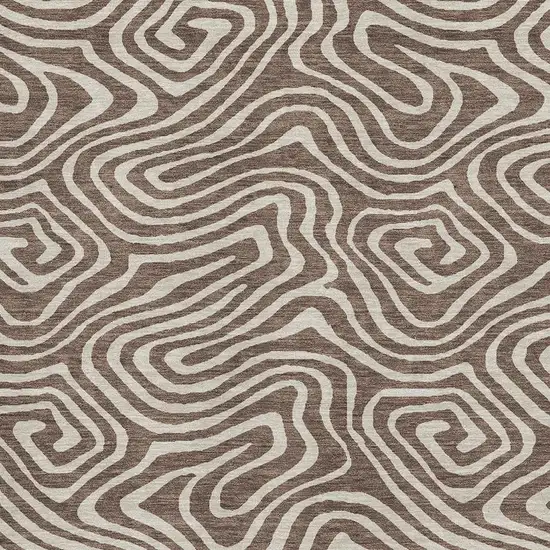 Brown And Beige Abstract Washable Area Rug With UV Protection Photo 2