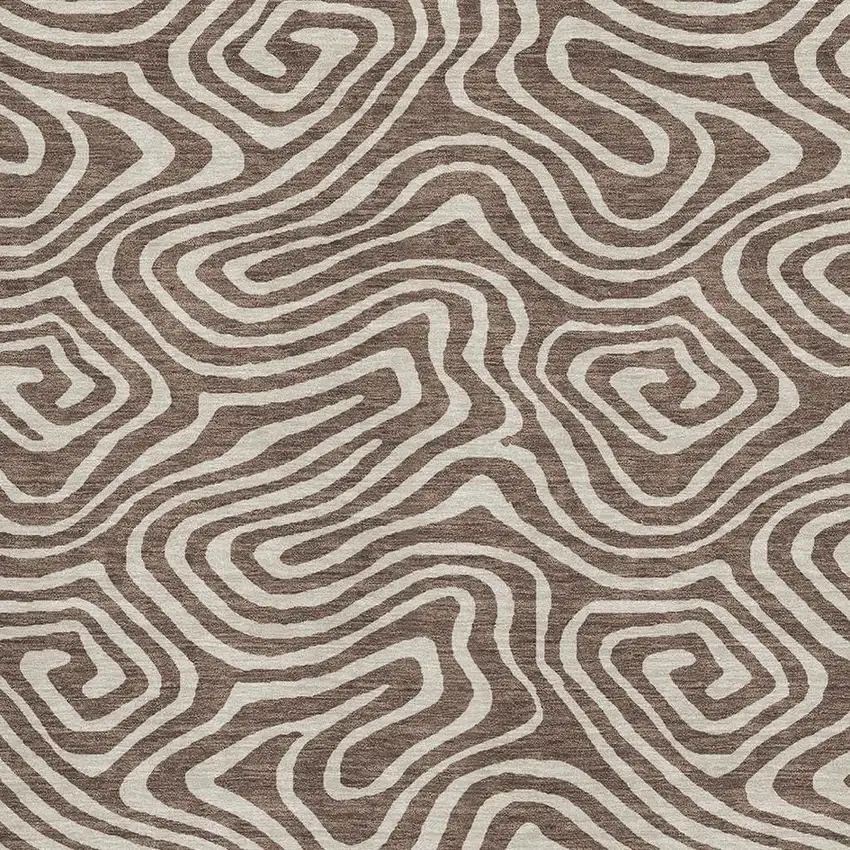 Brown And Beige Abstract Washable Area Rug With UV Protection Photo 2