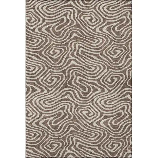 Brown And Beige Abstract Washable Area Rug With UV Protection Photo 3
