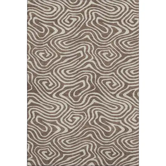 Brown And Beige Abstract Washable Area Rug With UV Protection Photo 1