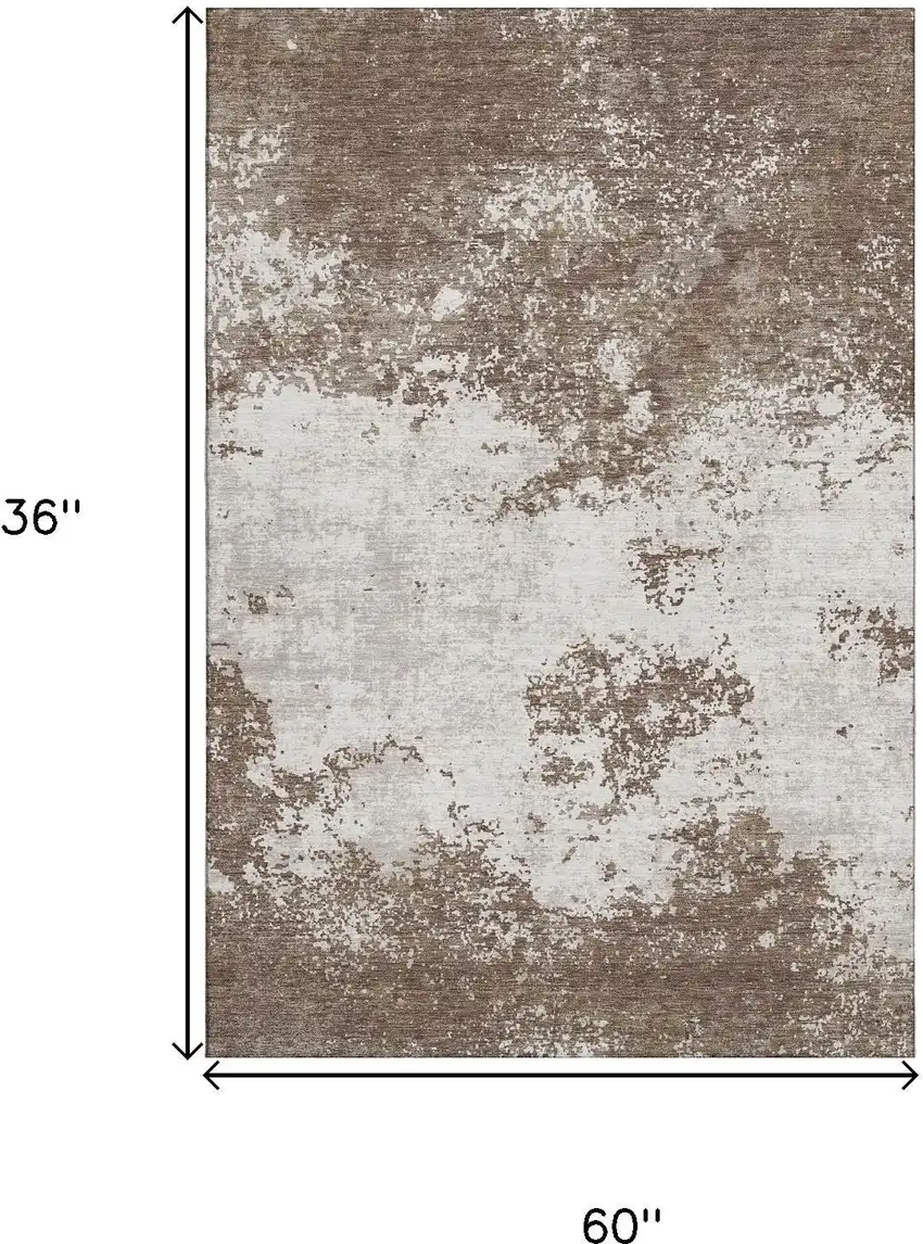Brown And Beige Abstract Washable Area Rug With UV Protection Photo 8