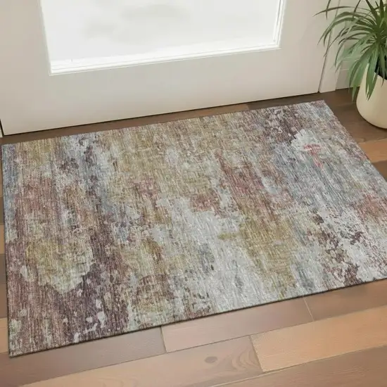 Brown And Beige Abstract Washable Area Rug With UV Protection Photo 2