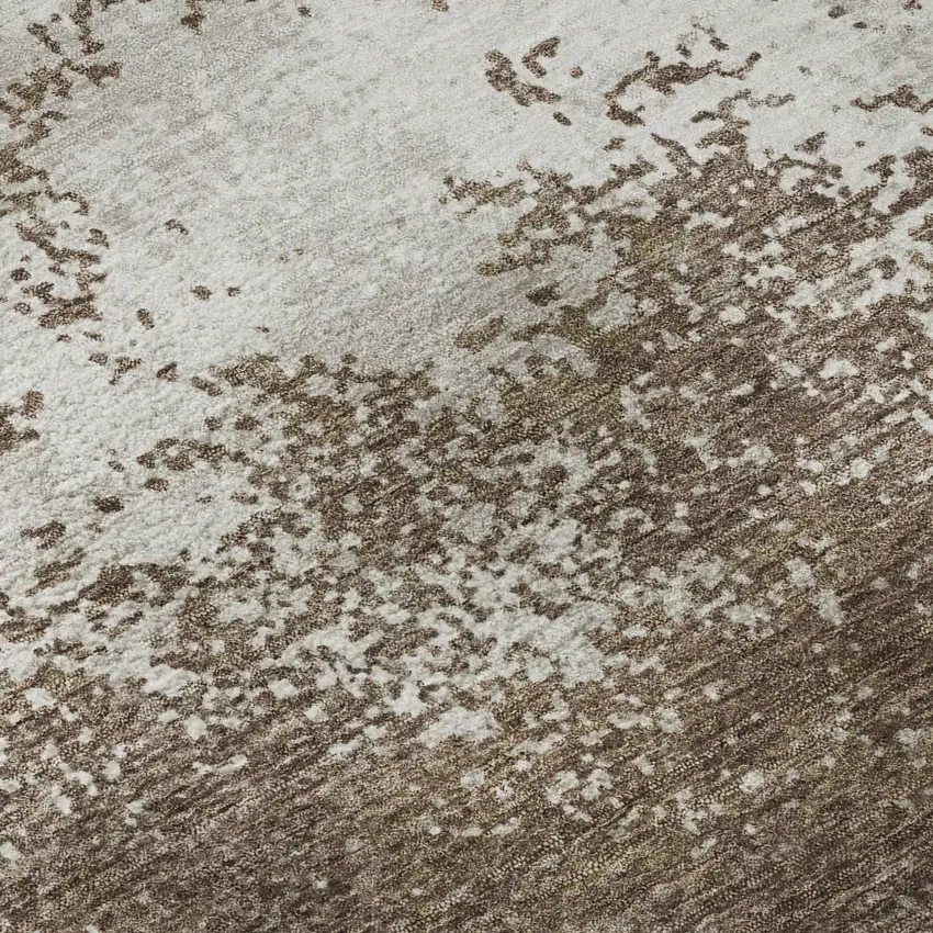 Brown And Beige Abstract Washable Area Rug With UV Protection Photo 1