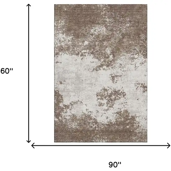 Brown And Beige Abstract Washable Area Rug With UV Protection Photo 4