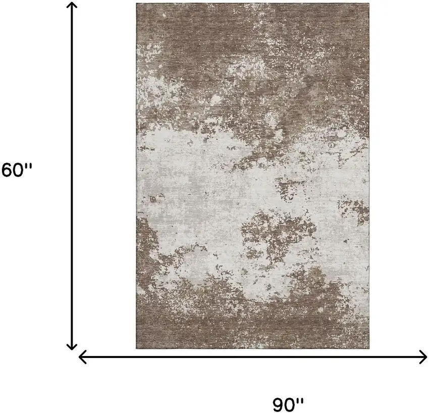 Brown And Beige Abstract Washable Area Rug With UV Protection Photo 4