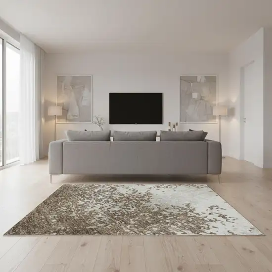 Brown And Beige Abstract Washable Area Rug With UV Protection Photo 2