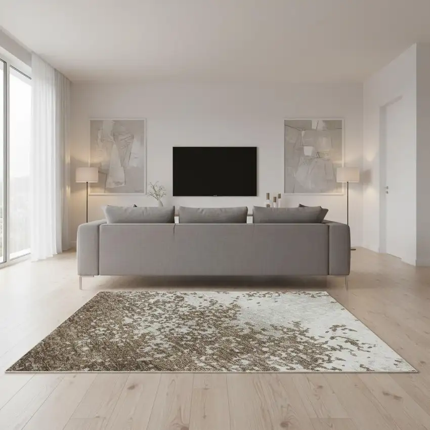 Brown And Beige Abstract Washable Area Rug With UV Protection Photo 2