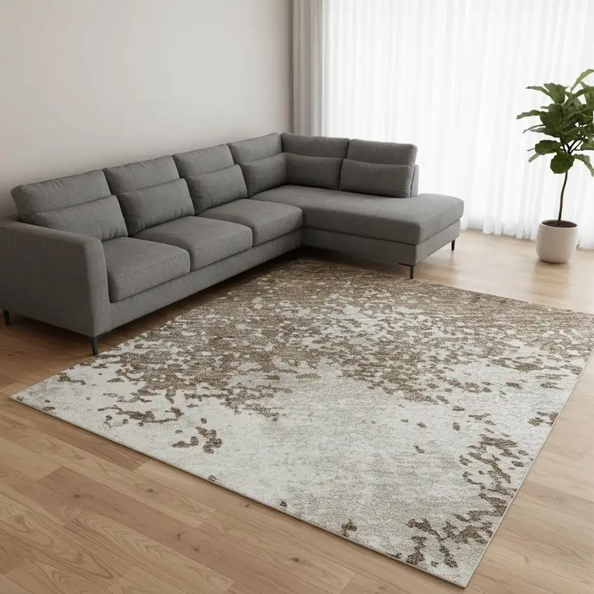 Brown And Beige Abstract Washable Area Rug With UV Protection Photo 2