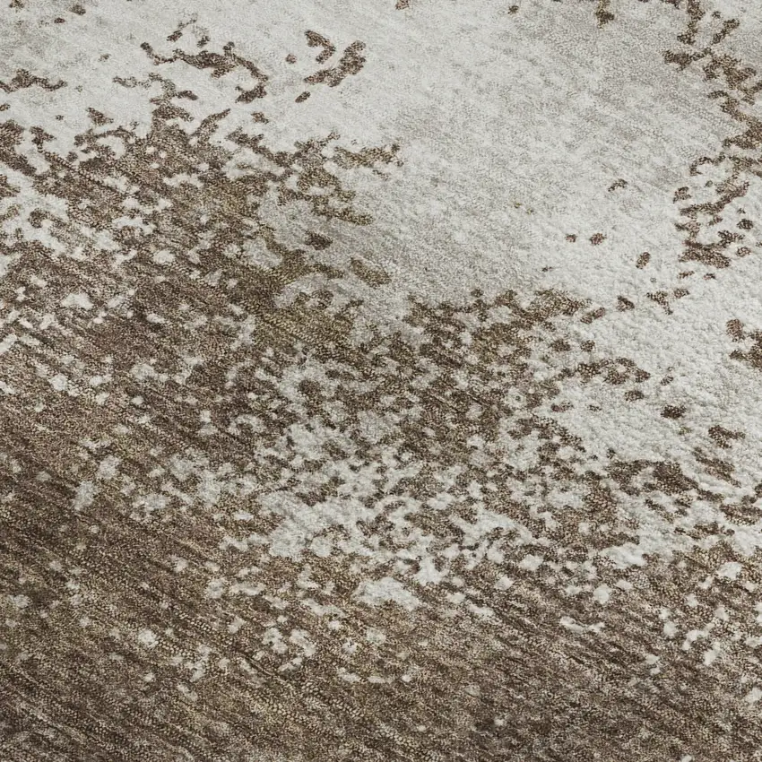 Brown And Beige Abstract Washable Area Rug With UV Protection Photo 2