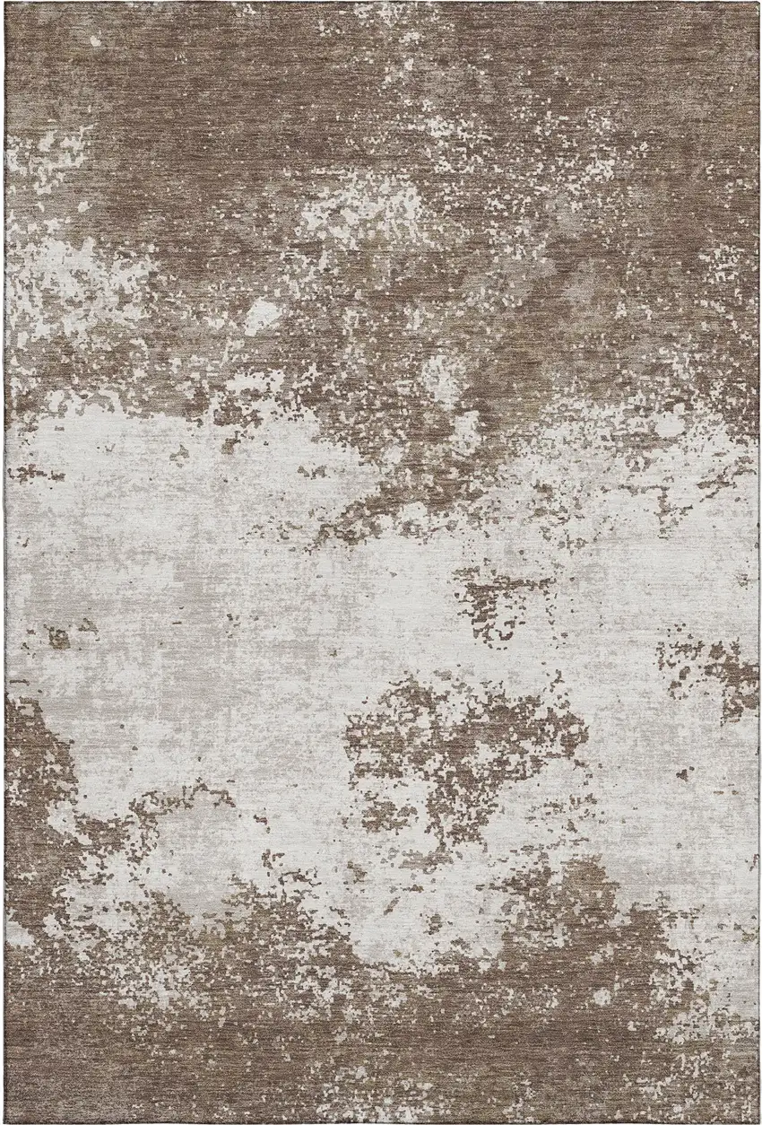 Brown And Beige Abstract Washable Area Rug With UV Protection Photo 5
