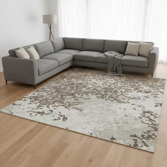 Brown And Beige Abstract Washable Area Rug With UV Protection Photo 2
