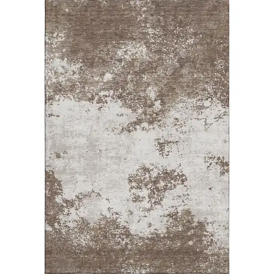 Brown And Beige Abstract Washable Area Rug With UV Protection Photo 6