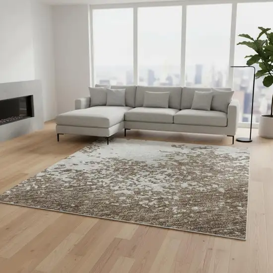 Brown And Beige Abstract Washable Area Rug With UV Protection Photo 2