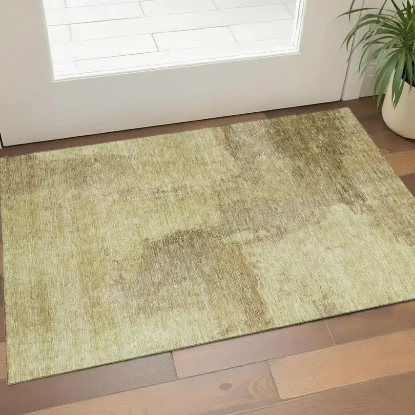 Brown And Beige Abstract Washable Area Rug With UV Protection Photo 1