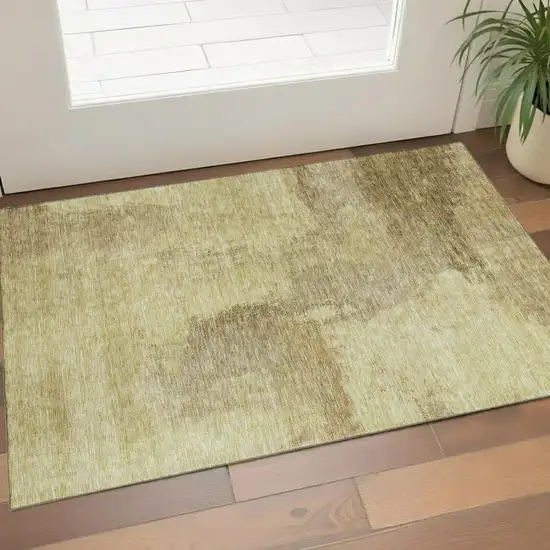 Brown And Beige Abstract Washable Area Rug With UV Protection Photo 1