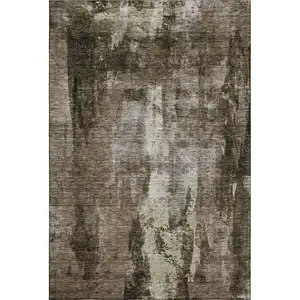 Photo of Brown And Beige Abstract Washable Area Rug With UV Protection