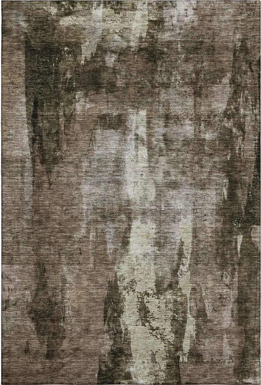 Brown And Beige Abstract Washable Area Rug With UV Protection Photo 1