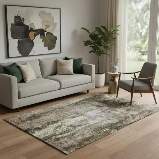 Brown And Beige Abstract Washable Area Rug With UV Protection Photo 2