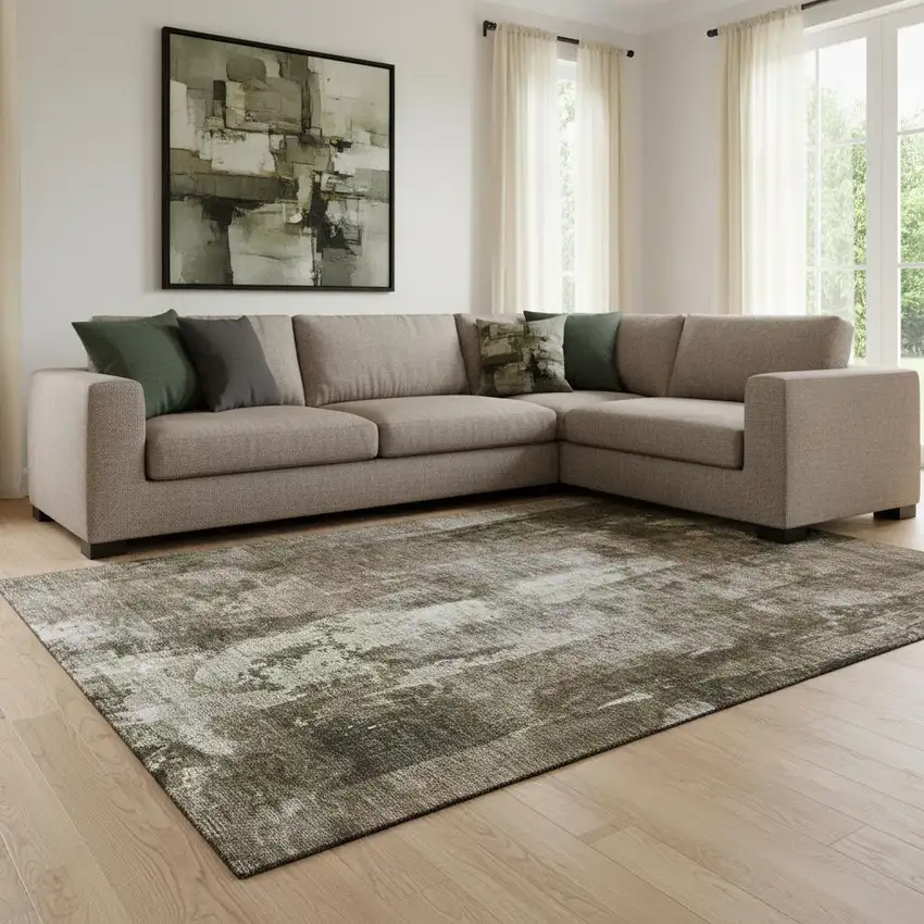 Brown And Beige Abstract Washable Area Rug With UV Protection Photo 2