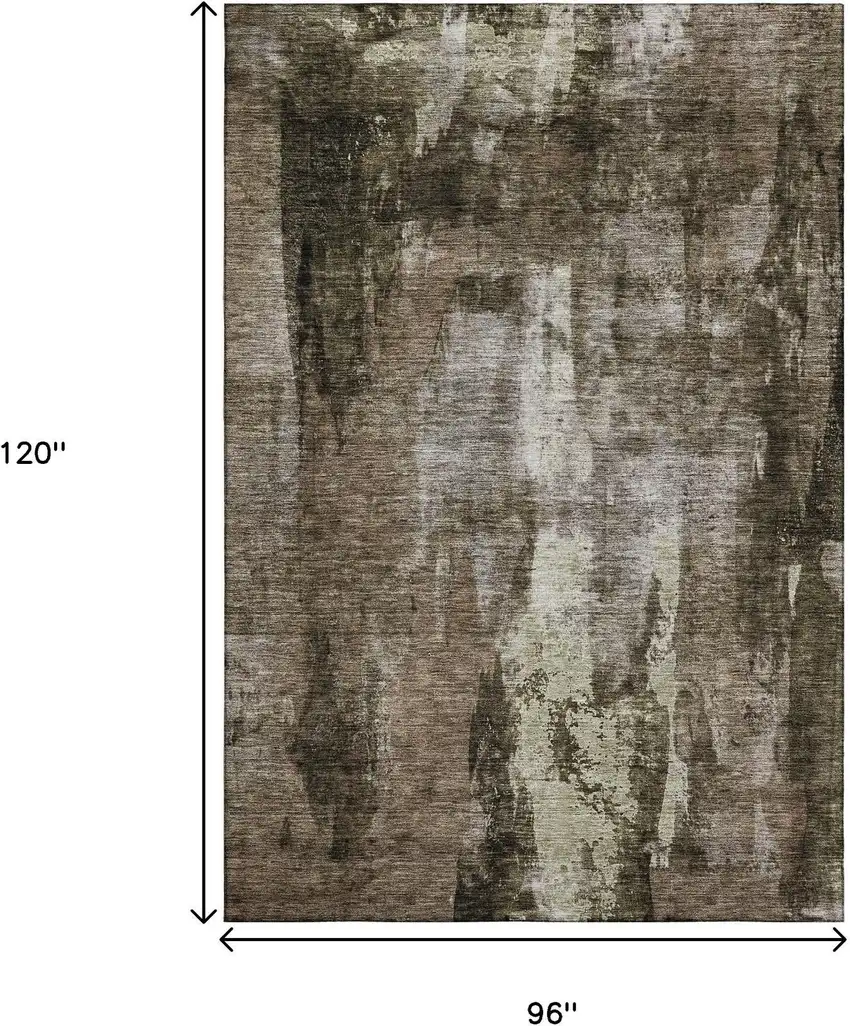 Brown And Beige Abstract Washable Area Rug With UV Protection Photo 9