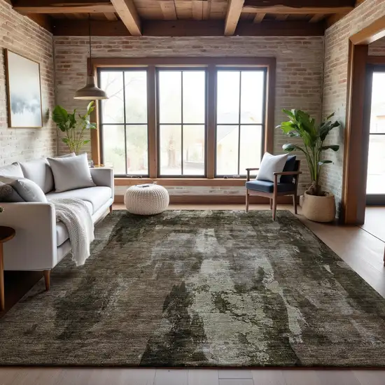 Brown And Beige Abstract Washable Area Rug With UV Protection Photo 3