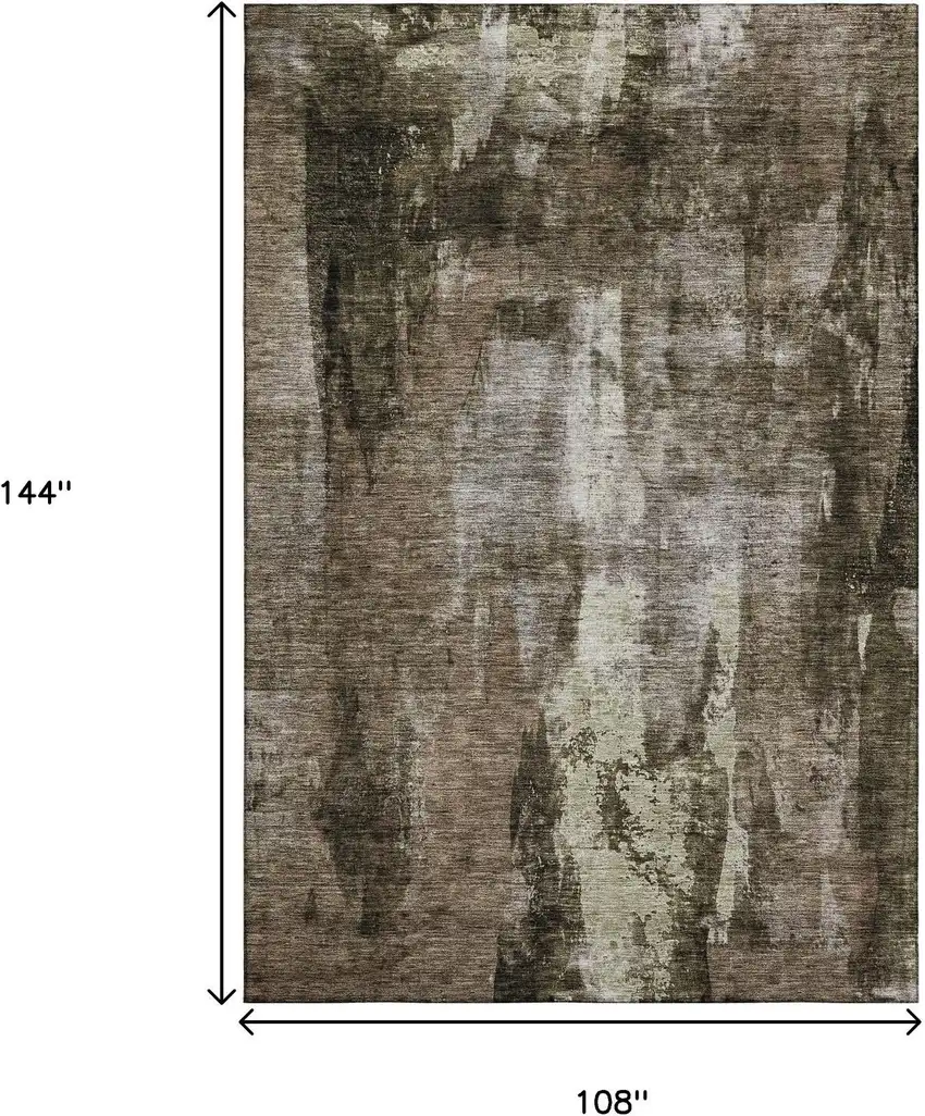 Brown And Beige Abstract Washable Area Rug With UV Protection Photo 9