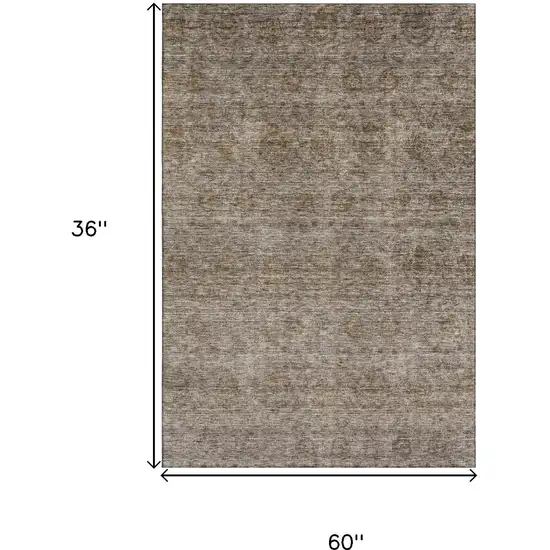 Brown And Beige Abstract Washable Area Rug With UV Protection Photo 3