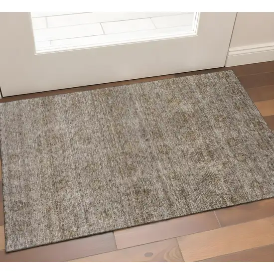 Brown And Beige Abstract Washable Area Rug With UV Protection Photo 1