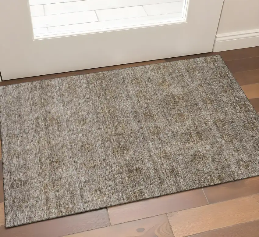 Brown And Beige Abstract Washable Area Rug With UV Protection Photo 1