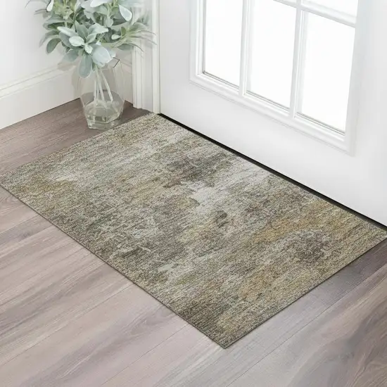 Brown And Beige Abstract Washable Area Rug With UV Protection Photo 2