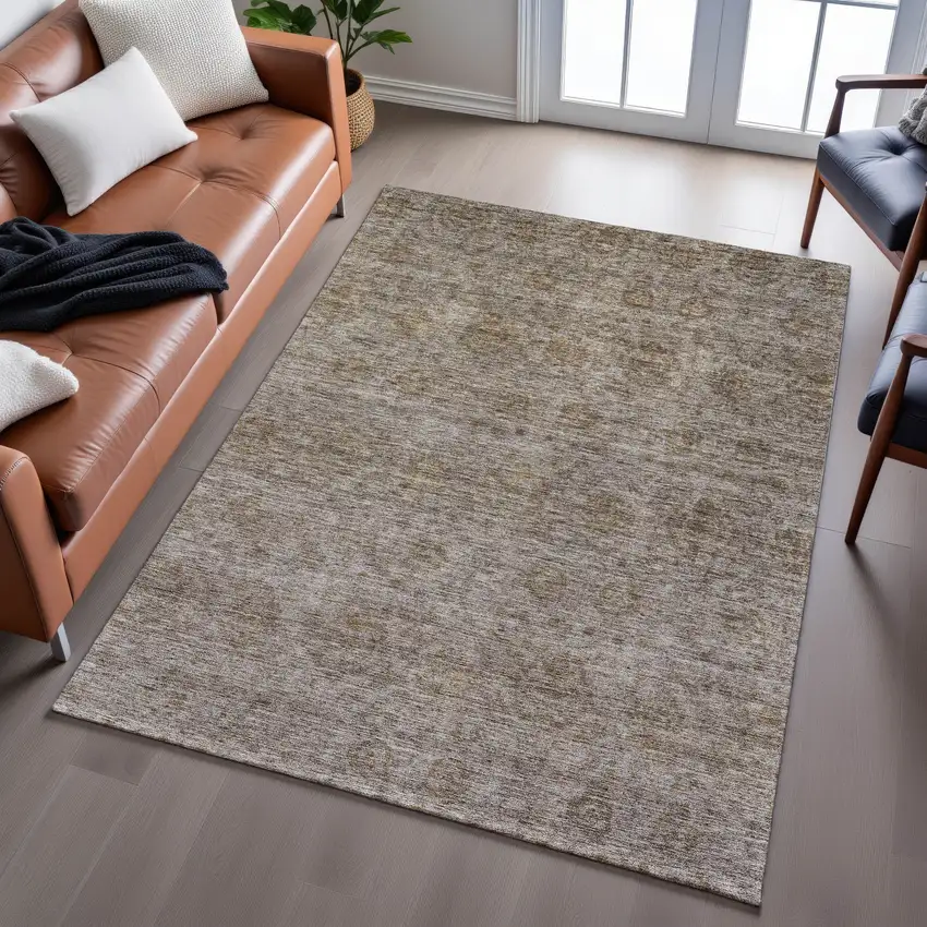 Brown And Beige Abstract Washable Area Rug With UV Protection Photo 4