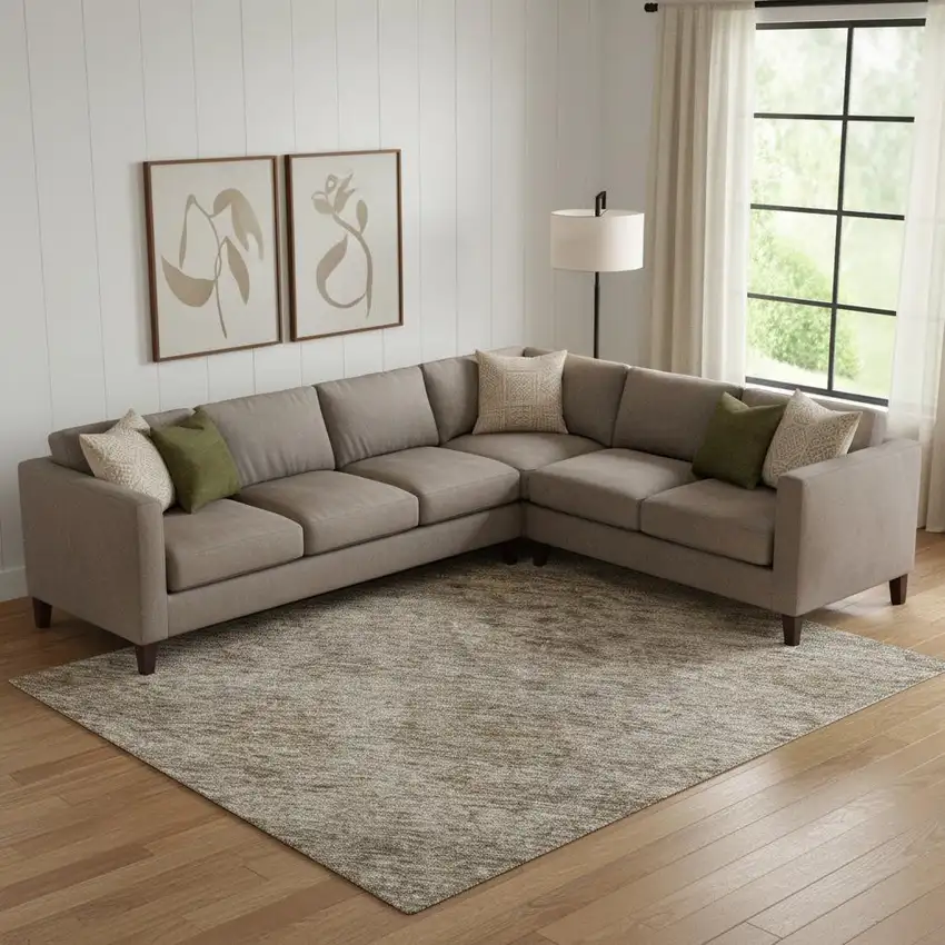 Brown And Beige Abstract Washable Area Rug With UV Protection Photo 2