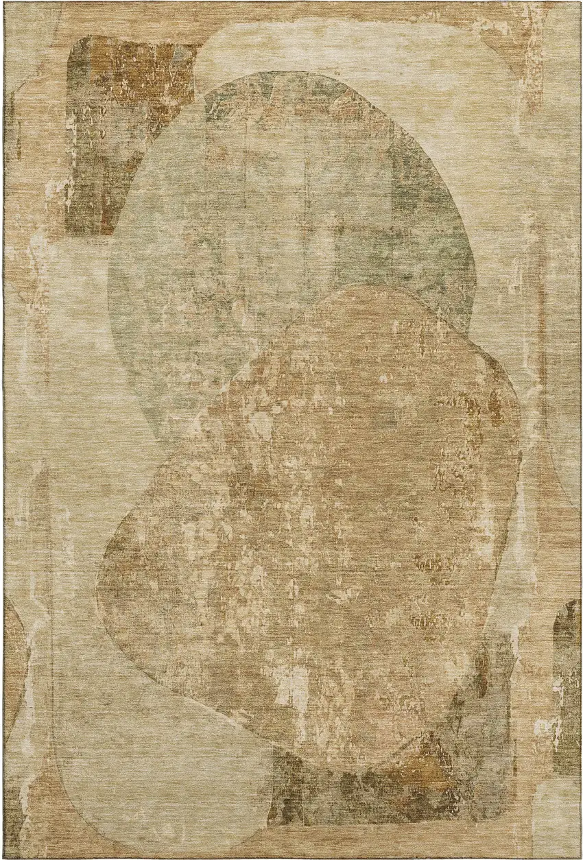 Brown And Beige Abstract Washable Area Rug With UV Protection Photo 3