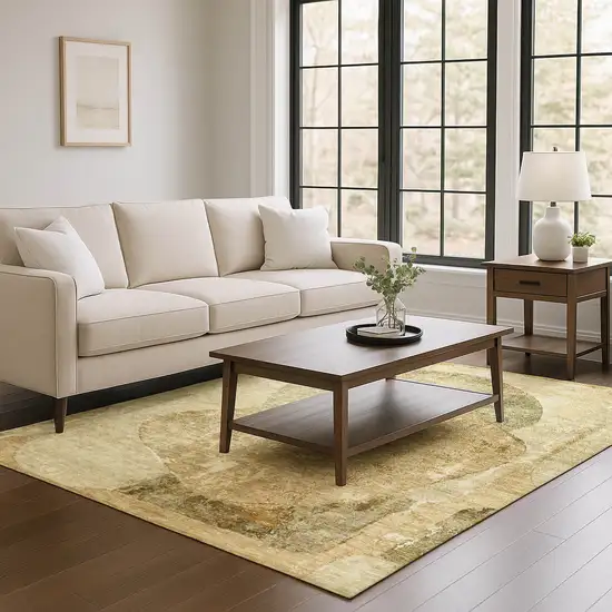 Brown And Beige Abstract Washable Area Rug With UV Protection Photo 2