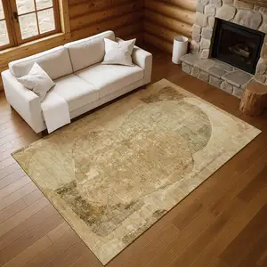 Photo of Brown And Beige Abstract Washable Area Rug With UV Protection