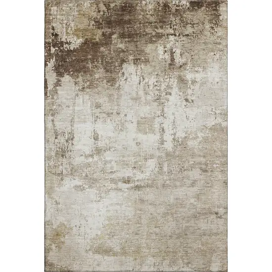 Brown And Beige Abstract Washable Area Rug With UV Protection Photo 3