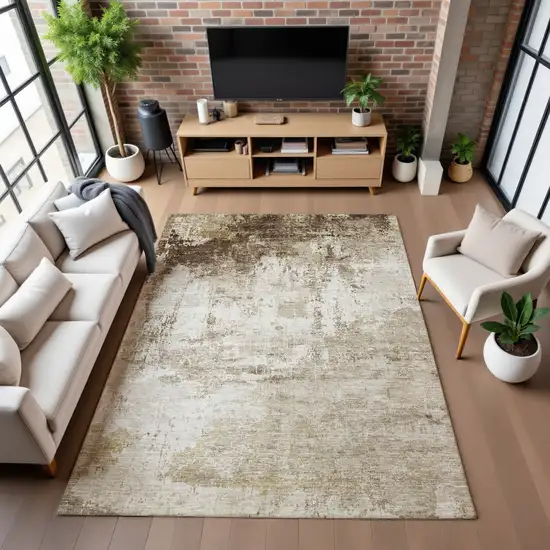 Brown And Beige Abstract Washable Area Rug With UV Protection Photo 1