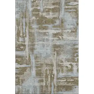Photo of Brown And Beige Abstract Washable Area Rug With UV Protection