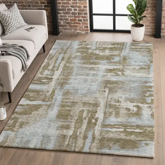 Brown And Beige Abstract Washable Area Rug With UV Protection Photo 5