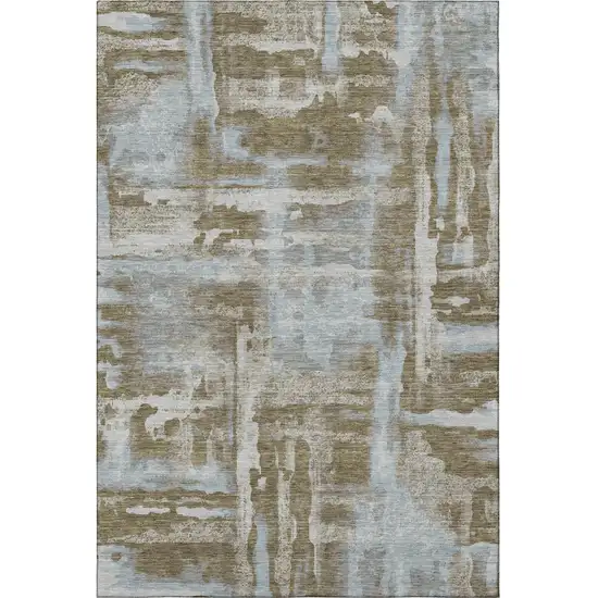 Brown And Beige Abstract Washable Area Rug With UV Protection Photo 4