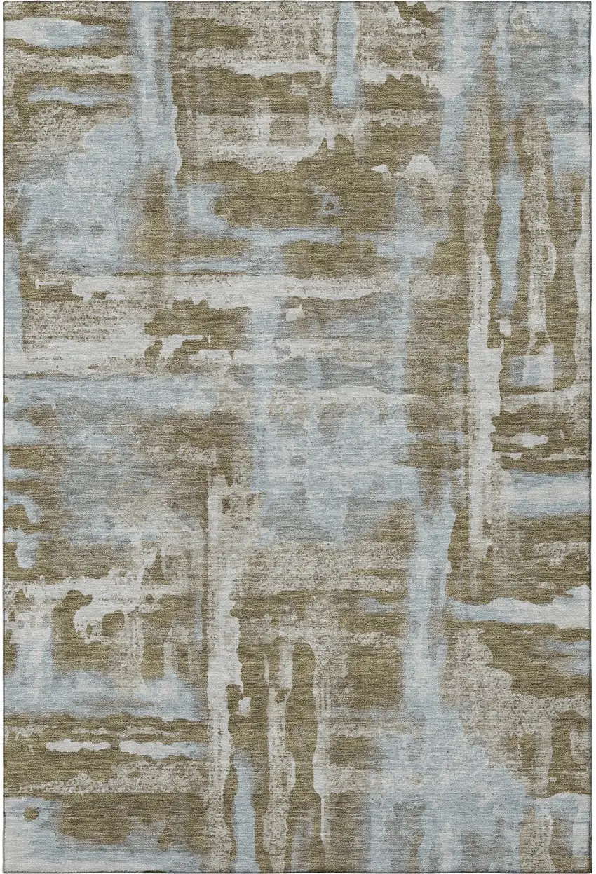 Brown And Beige Abstract Washable Area Rug With UV Protection Photo 4