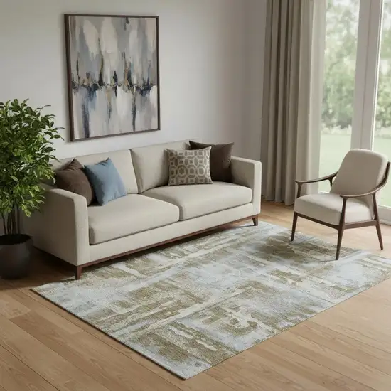 Brown And Beige Abstract Washable Area Rug With UV Protection Photo 2