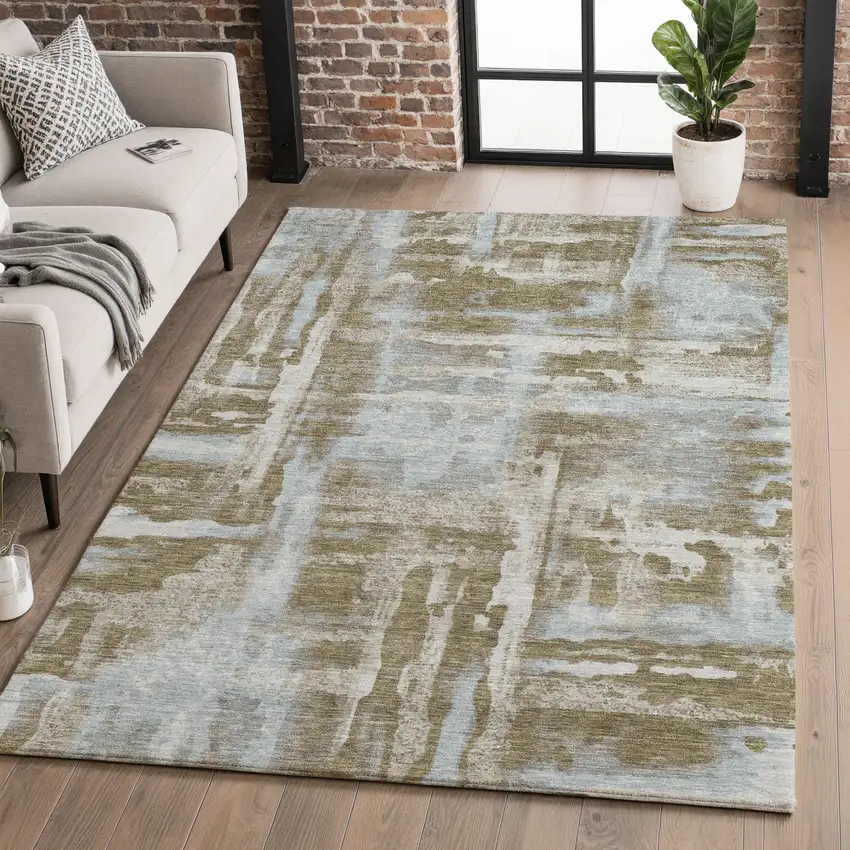 Brown And Beige Abstract Washable Area Rug With UV Protection Photo 5