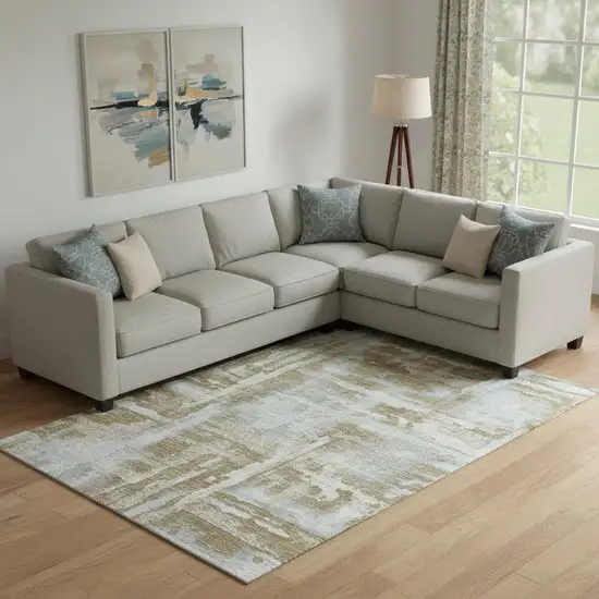 Brown And Beige Abstract Washable Area Rug With UV Protection Photo 2